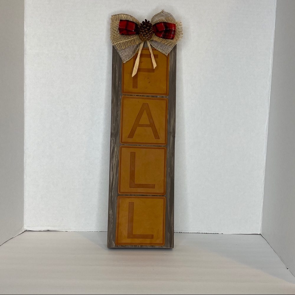 Leather Squares to Spell Out FALL on Faux Wood